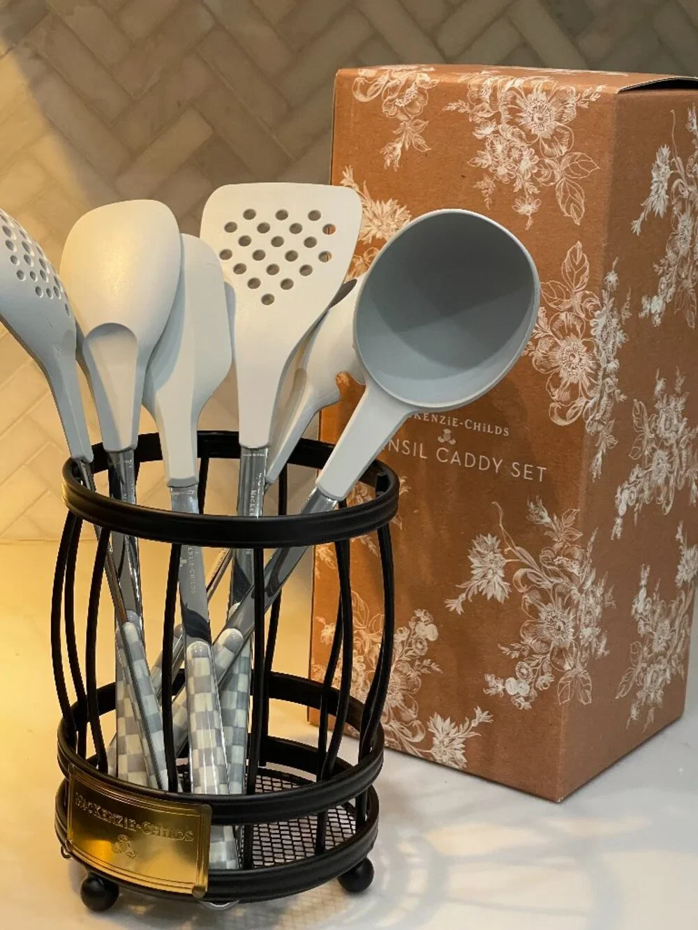 MacKenzie-Childs Sterling Utensil Caddy Set NEW w Box -Mood: Sous Chef's Dream
